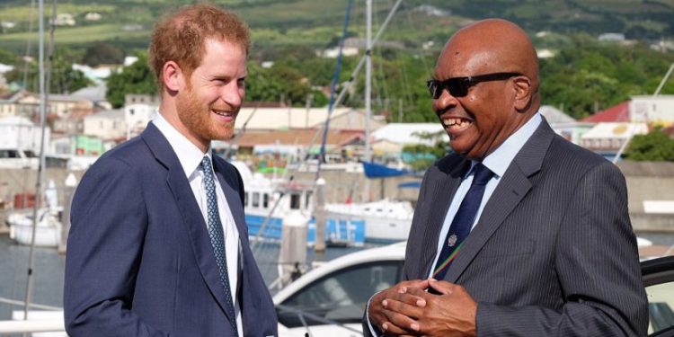 ST. KITTS AND NEVIS GOVERNOR GENERAL MEETS AND GREETS PRINCE HARRY AS HE ALIGHTS FROM ROYAL SHIP