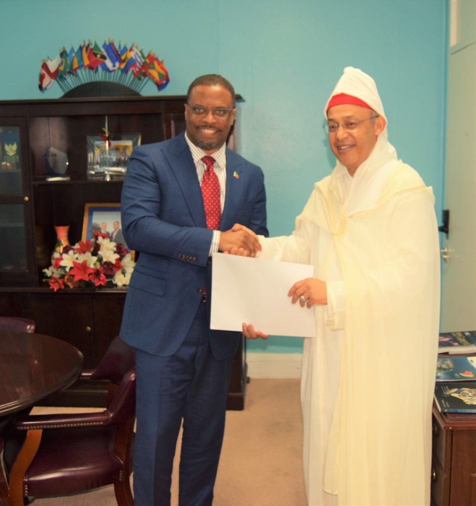 H.E Dr. Kadmiri (right) pays courtesy call on Minister of Foreign Affairs, Hon. Mark Brantley