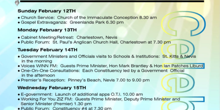 PM HARRIS, PREMIER AMORY AND FOREIGN AFFAIRS MINISTER BRANTLEY TO HEADLINE TOWN HALL IN CHARLESTOWN, NEVIS