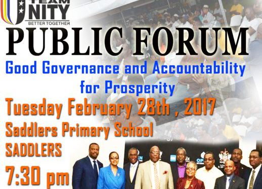 GOOD GOVERNANCE AND ACCOUNTABILITY FOR PROSPERITY PUBLIC FORUM MOVES TO SADDLERS