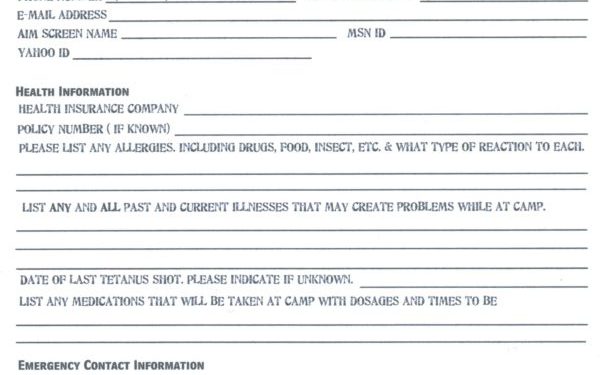 Youth Camp Registration Forms