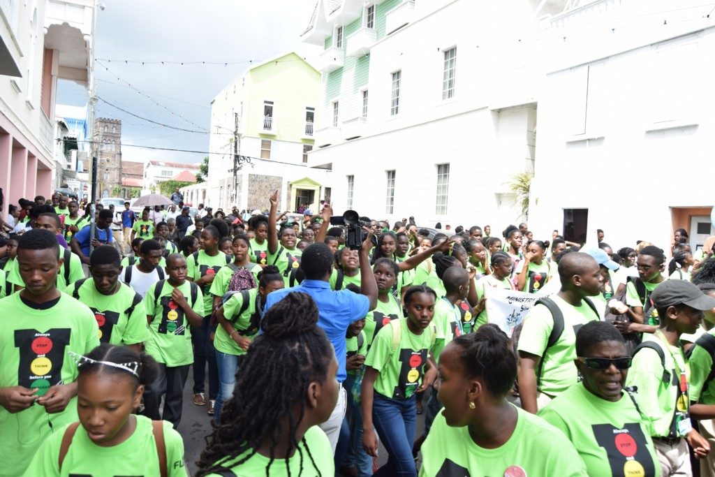 Students at Stop n Think Rally and March