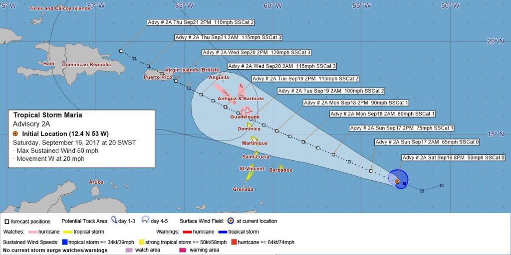 GOVERNMENT URGES CITIZENS AND RESIDENTS TO TAKE ALL PRECAUTIONS IN LIGHT OF APPROACHING TROPICAL STORM MARIA
