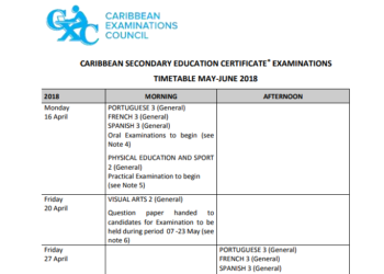 CARIBBEAN SECONDARY EDUCATION CERTIFICATE® EXAMINATIONS TIMETABLE:  MAY-JUNE 2018