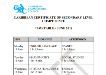CARIBBEAN CERTIFICATE OF SECONDARY LEVEL COMPETENCE TIMETABLE – JUNE 2018