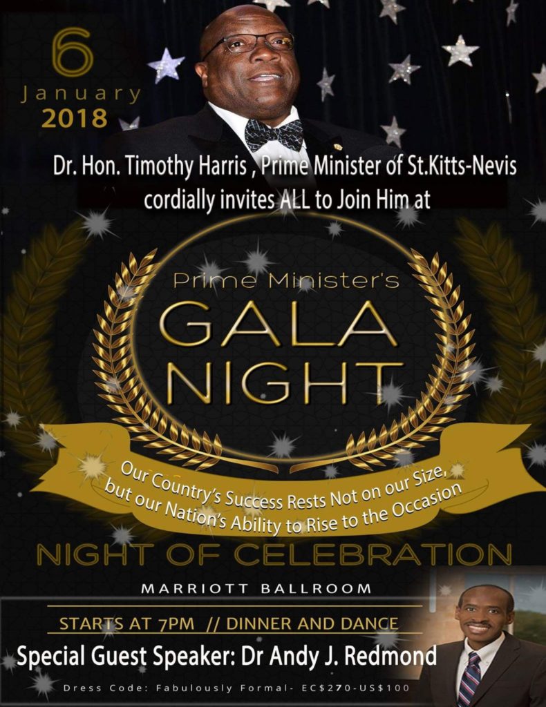 PM HARRIS CORDIALLY INVITES YOU TO JOIN HIM AT SATURDAY’S GALA FEATURING SPECIAL GUEST SPEAKER DR. ANDY J. REDMOND