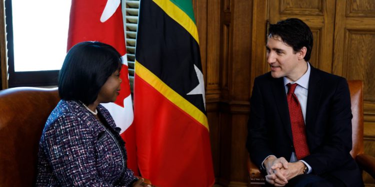 High Commissioner Sherry Tross presents letters of introduction to Canadian Prime Minister Justin Trudeau