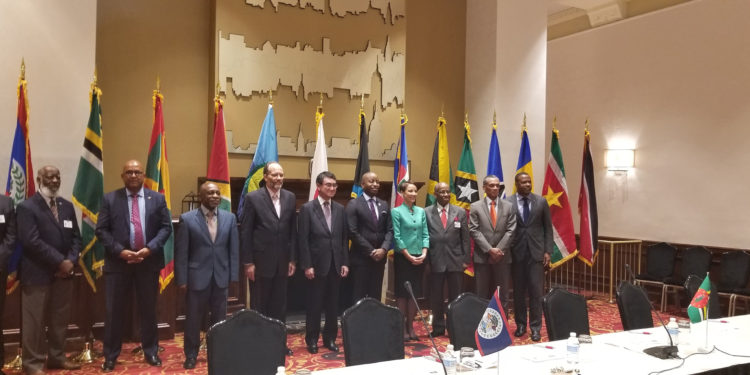 Foreign Minister Mark Brantley engages Foreign Minister of Japan, Tarō Kōno