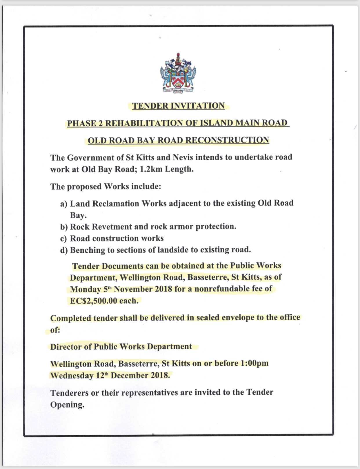 Request for Road Construction and Rehabilitation Announcements
