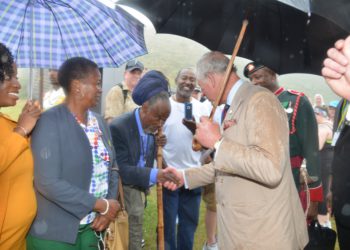 THE PRINCE OF WALES MEETS MANAGEMENT OF BRIMSTONE HILL FORTRESS NATIONAL PARK AND PERSONS PRESENT IN 1973 WHEN HE FIRST VISITED