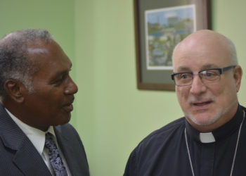 NEW CATHOLIC BISHOP OF THE DIOCESE OF ST. JOHN’S-BASSETERRE PRESENTS CREDENTIALS TO SENIOR MINISTER AMORY