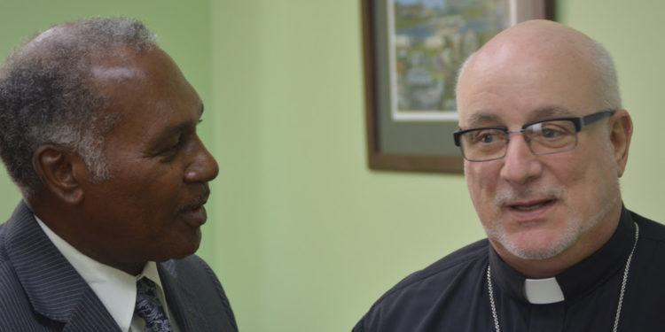 NEW CATHOLIC BISHOP OF THE DIOCESE OF ST. JOHN’S-BASSETERRE PRESENTS CREDENTIALS TO SENIOR MINISTER AMORY