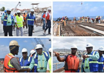 GOVERNMENT MINISTERS HIGHLY IMPRESSED AS CONSTRUCTION ON ST. KITTS’ SECOND CRUISE PIER 60 PERCENT COMPLETED