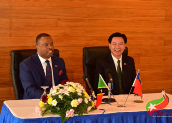 The Honourable Mark Brantley (left), Minister of Foreign Affairs and Aviation His Excellency and (H.E.) Jaushieh Joseph Wu, Taiwan’s Minister of Foreign Affairs.