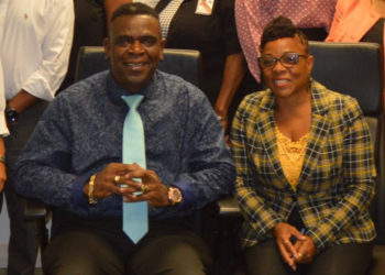 (L-R): Secretary General of the St. Kitts-Nevis National Commission for UNESCO, Antonio Maynard and Incoming Secretary General of the St. Kitts-Nevis National Commission for UNESCO, Mrs. Dorothy Warner.