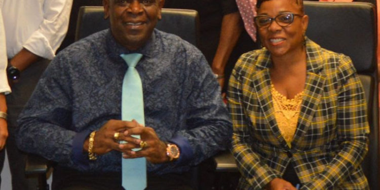 (L-R): Secretary General of the St. Kitts-Nevis National Commission for UNESCO, Antonio Maynard and Incoming Secretary General of the St. Kitts-Nevis National Commission for UNESCO, Mrs. Dorothy Warner.