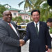 Prime Minister Dr. the Hon. Timothy Harris greets Minister of Foreign Affairs of the Republic of China (Taiwan), the Honourable Dr. Jaushieh Joseph Wu.