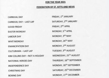 STATUTORY HOLIDAYS/NATIONAL OBSERVATIONS FOR THE YEAR 2021 FEDERATION OF ST. KITTS AND NEVIS
