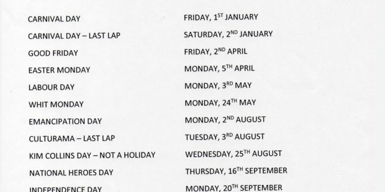 STATUTORY HOLIDAYS/NATIONAL OBSERVATIONS FOR THE YEAR 2021 FEDERATION OF ST. KITTS AND NEVIS