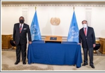 H.E Ian McDonald Liburd Officially Presents Credentials to United Nations Secretary General