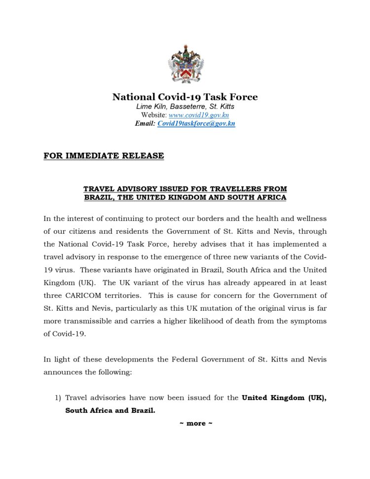 TRAVEL ADVISORY ISSUED FOR TRAVELLERS FROM BRAZIL, THE U.K AND SOUTH AFRICA