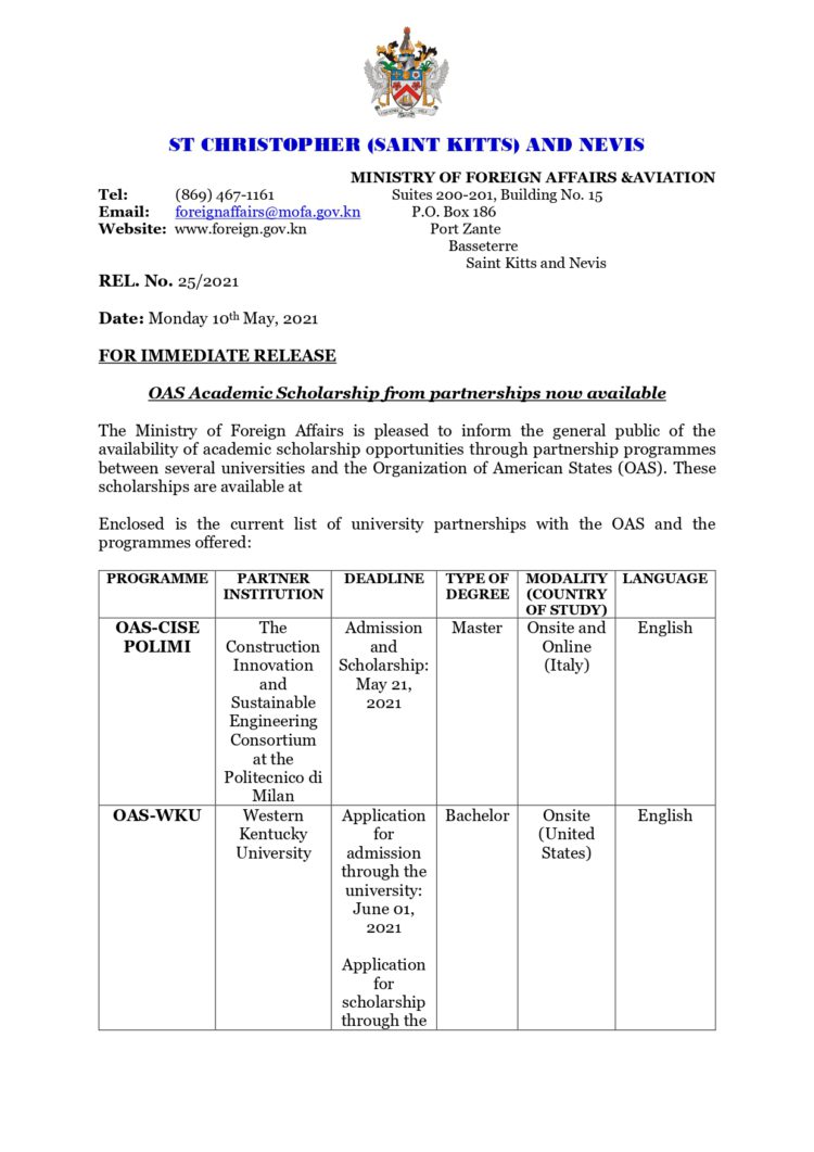 OAS Academic Scholarship from partnerships now available