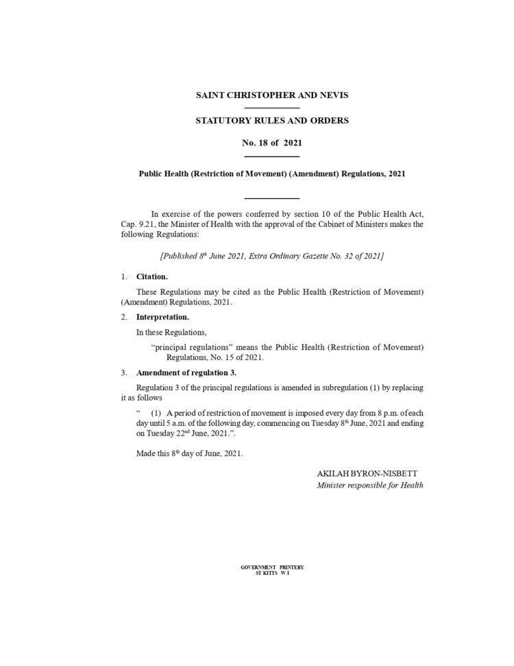 STATUTORY RULES AND ORDERS  No. 18 of 2021