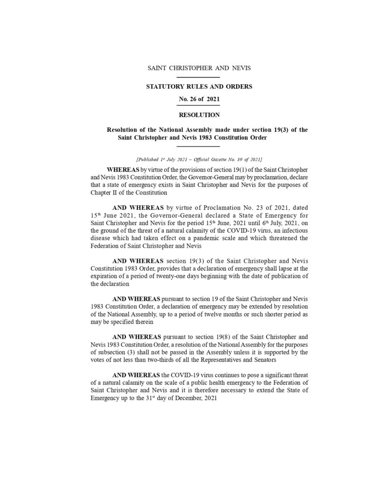 STATUATORY RULES AND ORDERS No.26 of 2021