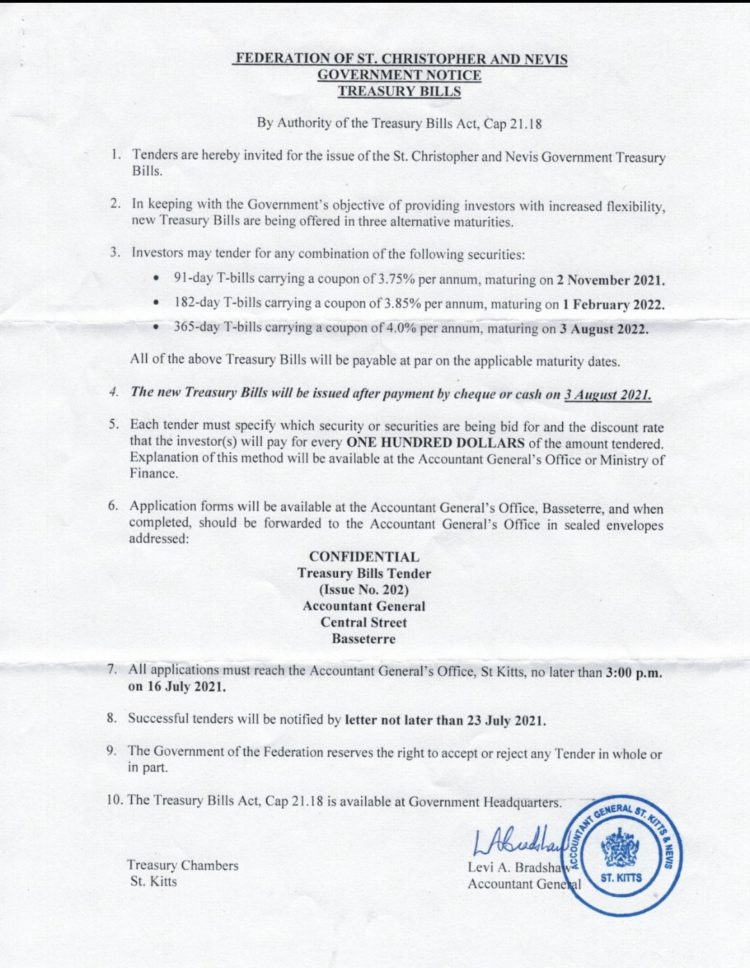 Public Notice: New Treasury Bills