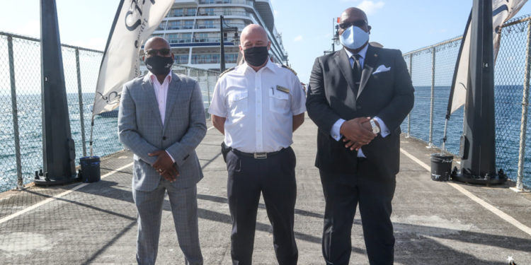 PRIME MINISTER HARRIS AND TOURISM OFFICIALS WELCOME THE VIKING ORION ON ITS INAUGURAL CALL TO ST. KITTS AND NEVIS