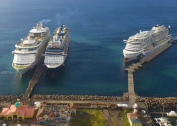 THREE SHIPS DOCKED AT PORT ZANTE IN BASSETERRE FOR THE FIRST TIME IN OVER 20 MONTHS; ONE MAKING ITS INAUGURAL VISIT