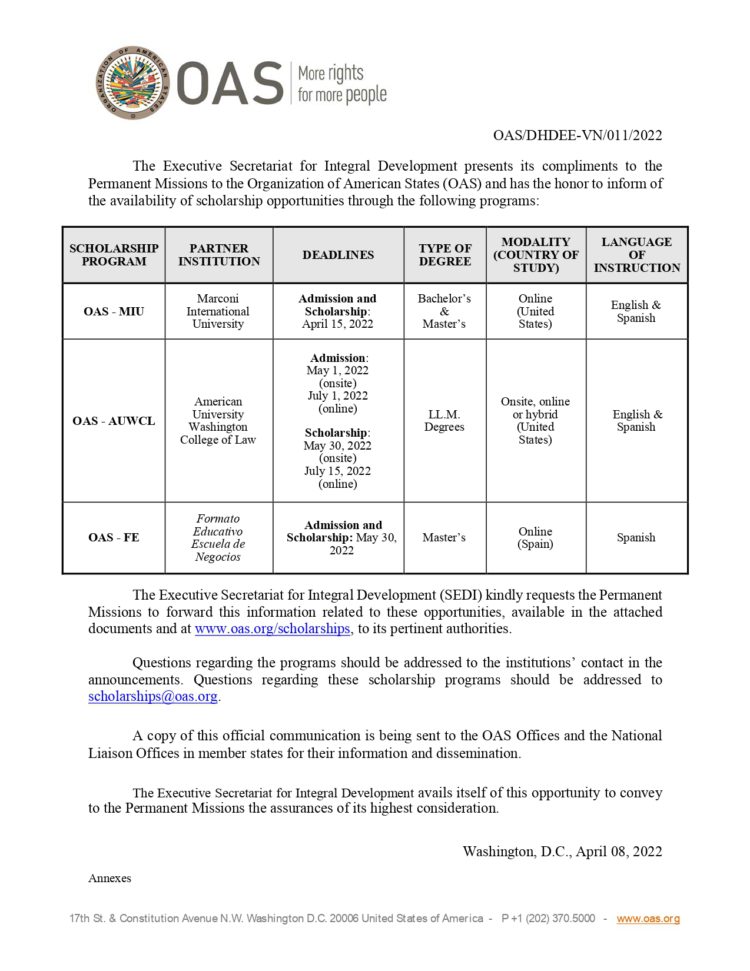 GS-OAS-SEDI – PAEC Scholarship Opportunities