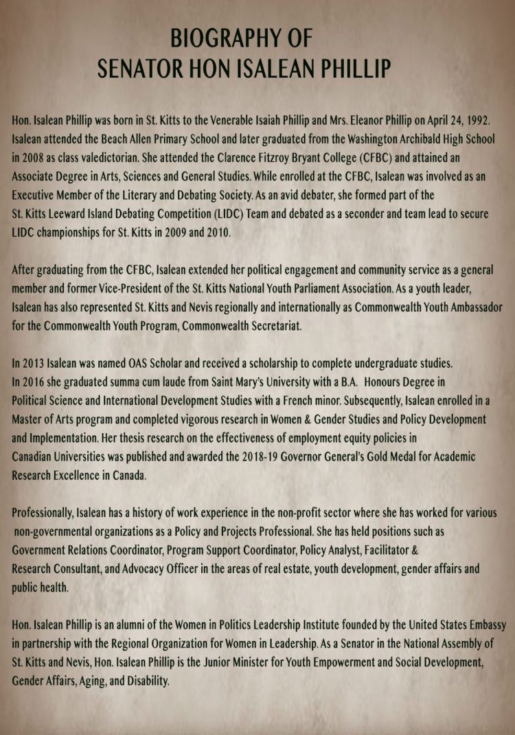 HONOURABLE ISALEAN PHILLIP SWORN IN AS JUNIOR MINISTER IN THE FEDERAL CABINET OF ST. KITTS AND NEVIS