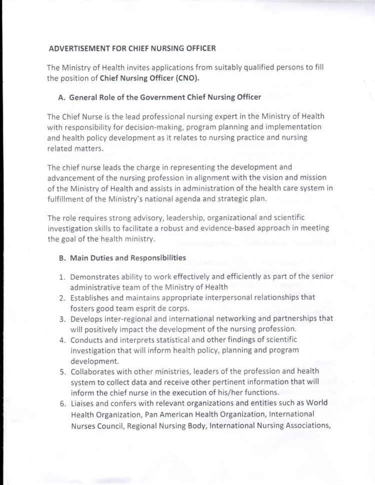 VACANCY FOR CHIEF NURSING OFFICER