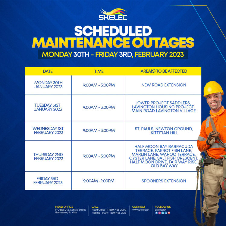 SCHEDULED MAINTENANCE OUTAGES FOR JAN 30TH– FEB 3RD 2023 