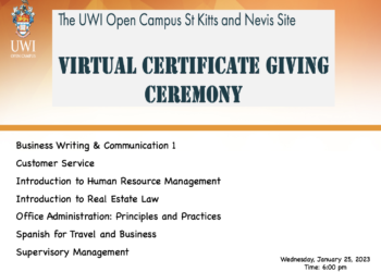 The UWI Open Campus St Kitts and Nevis holds its first virtual Certificate Giving Ceremony for 2023