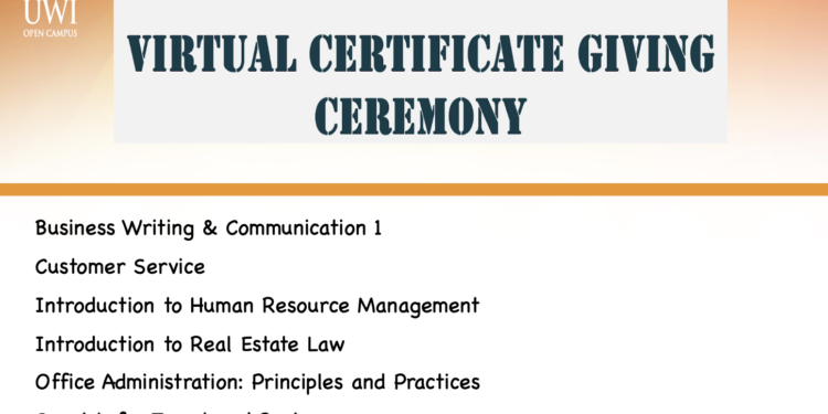 The UWI Open Campus St Kitts and Nevis holds its first virtual Certificate Giving Ceremony for 2023