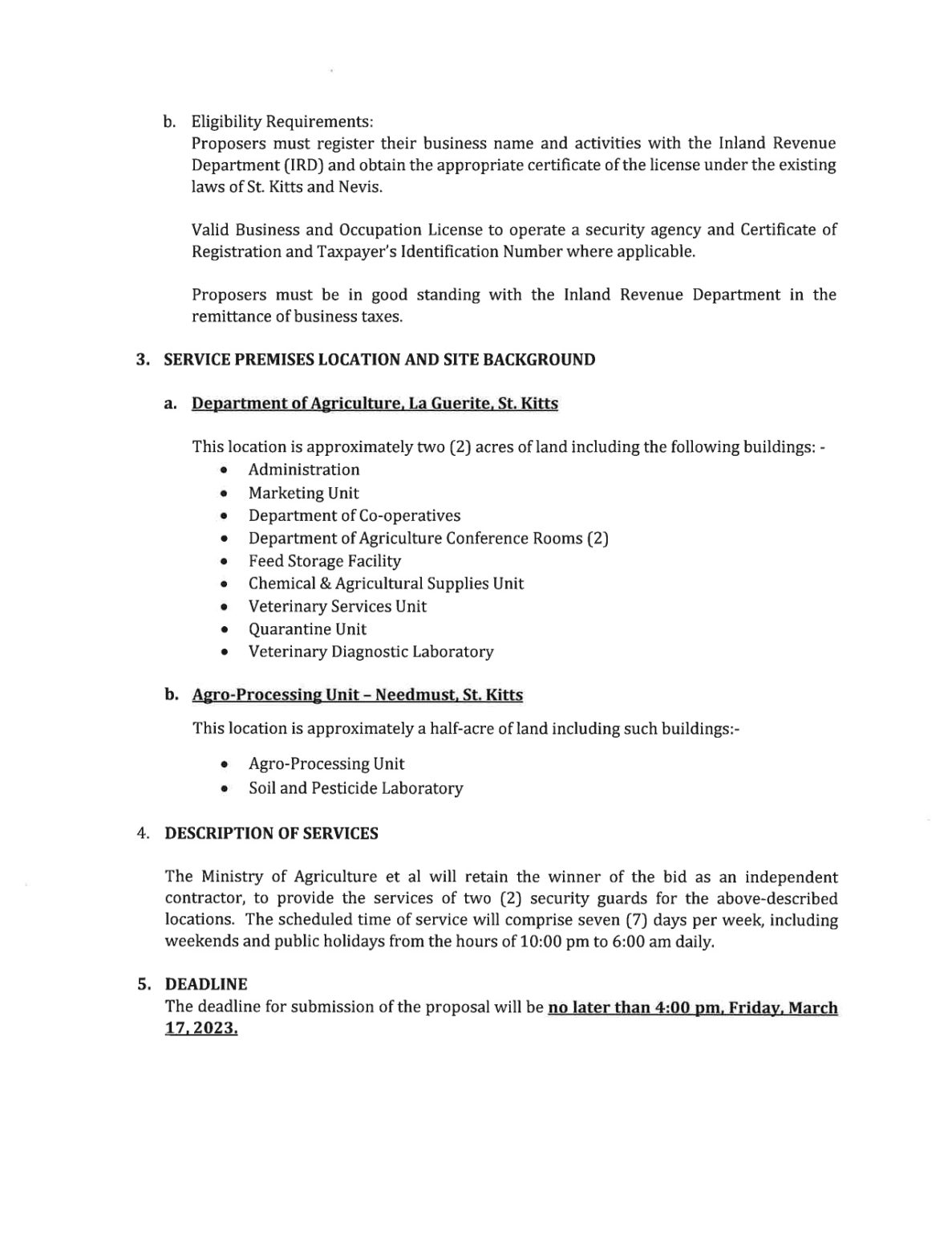 REQUEST FOR PROPOSAL OF SECURITY GUARD SERVICES SKNIS