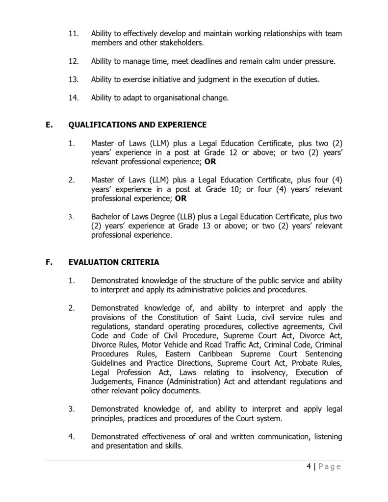 Vacancy Notice Legal Officer I Supreme Court Registry, SLU
