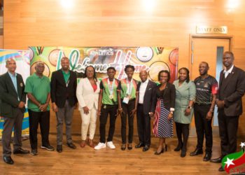 CABINET MEMBERS AND OTHER OFFICIALS GIVE A ROUSING WELCOME TO RETURNING CARIFTA ATHLETES