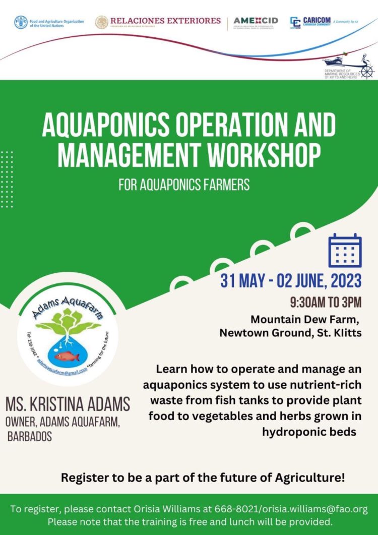 REGISTRATION NOW OPEN FOR AQUAPONICS OPERATION AND MANAGEMENT WORKSHOP IN ST. KITTS