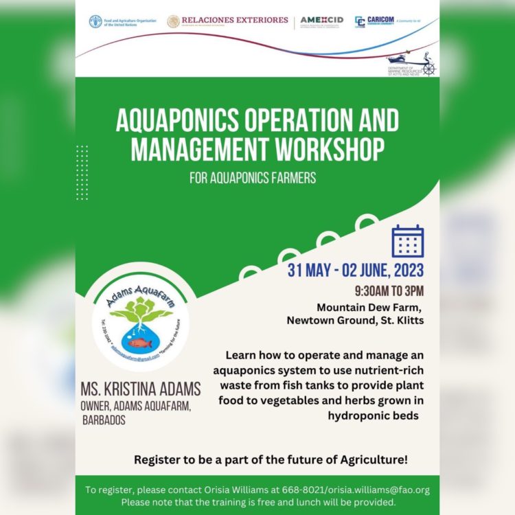 REGISTRATION NOW OPEN FOR AQUAPONICS OPERATION AND MANAGEMENT WORKSHOP IN ST. KITTS