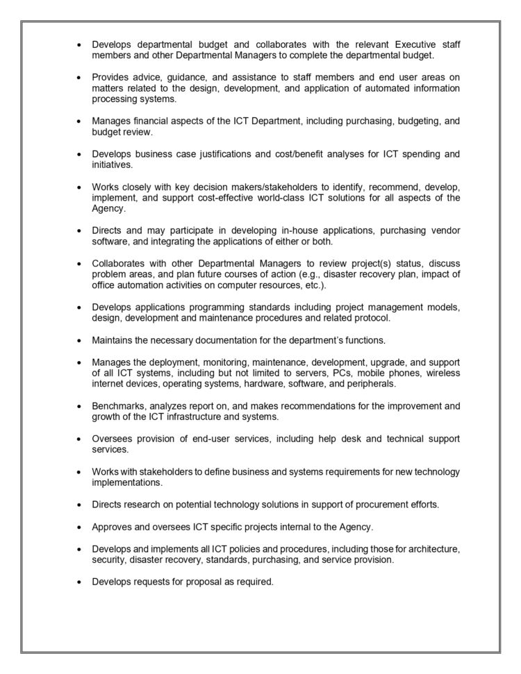  INFORMATION AND COMMUNICATIONS TECHNOLOGY (ICT) MANAGER