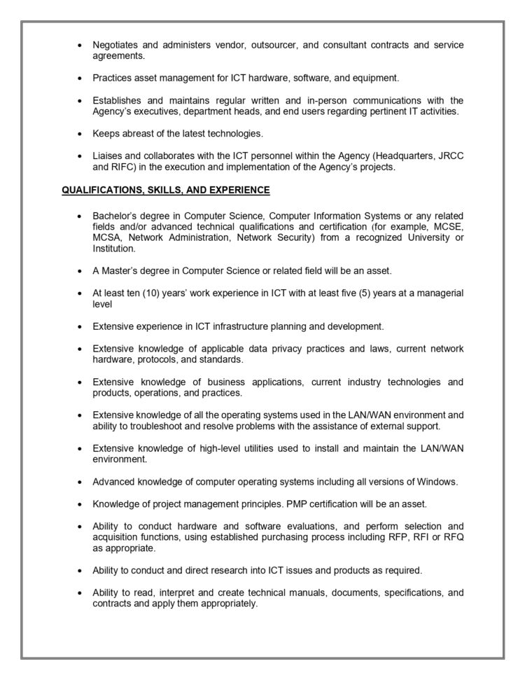  INFORMATION AND COMMUNICATIONS TECHNOLOGY (ICT) MANAGER