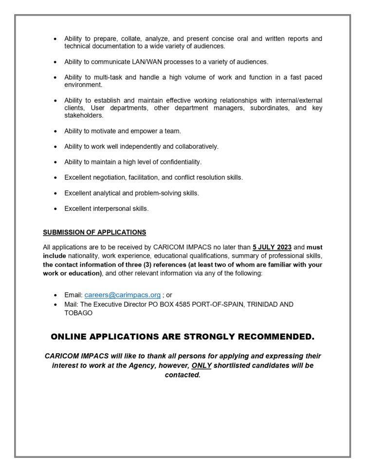  INFORMATION AND COMMUNICATIONS TECHNOLOGY (ICT) MANAGER