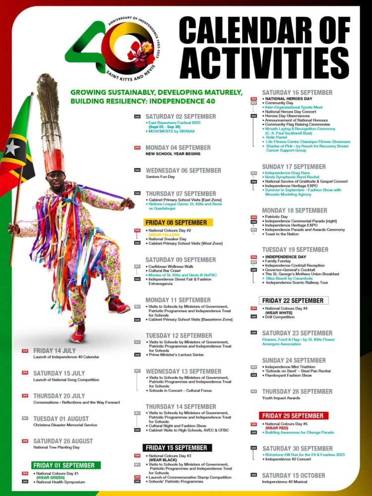INDEPENDENCE 40 OFFICIAL CALENDAR OF ACTIVITIES REVEALED