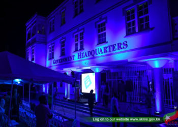 GOVERNMENT HEADQUARTERS IN ST. KITTS AND NEVIS ILLUMINATES IN BLUE TO CELEBRATE UNITED NATIONS DAY 2023