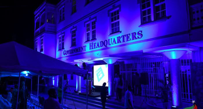 GOVERNMENT HEADQUARTERS IN ST. KITTS AND NEVIS ILLUMINATES IN BLUE TO CELEBRATE UNITED NATIONS DAY 2023