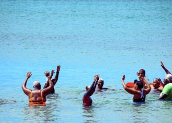 SENIORS EMBRACE OCEAN AWARENESS DURING WORLD FOOD DAY BEACH AEROBICS INITIATIVE