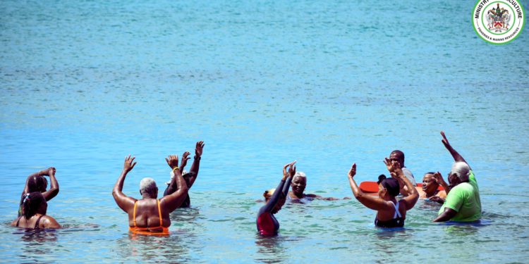 SENIORS EMBRACE OCEAN AWARENESS DURING WORLD FOOD DAY BEACH AEROBICS INITIATIVE